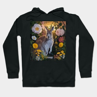 watercolor flowers surrounding a wild Kangaroo Hoodie